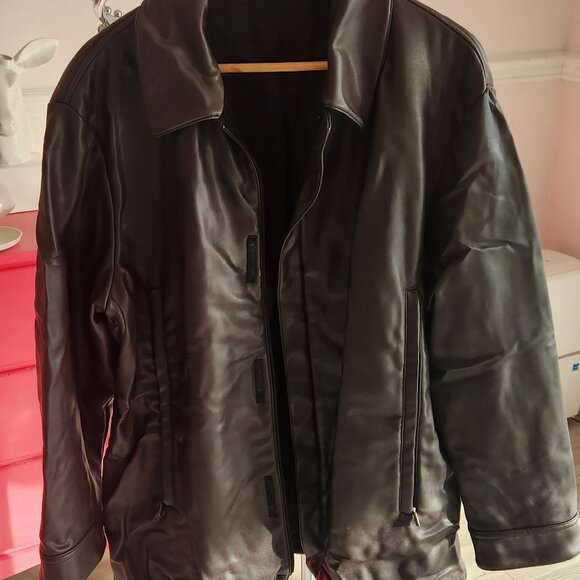 ARMANI 🇮🇹 Premium Black Leather Jacket | Size 50 (L) | Gently Used - Retail - Picture 2 of 6